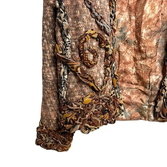 SANDY STARKMAN Textured Open Knit Cardigan Blazer Jacket Brown S - Picture 3 of 9